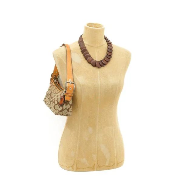 COACH Purse Vintage Tan Monogram Petite East West Demi Baguette Shoulder Bag - Picture 2 of 15